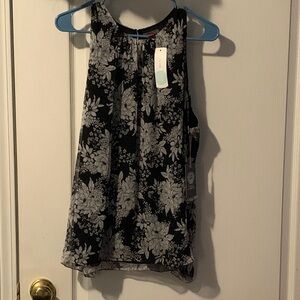 Vince Camuto Black and Gray Floral Top